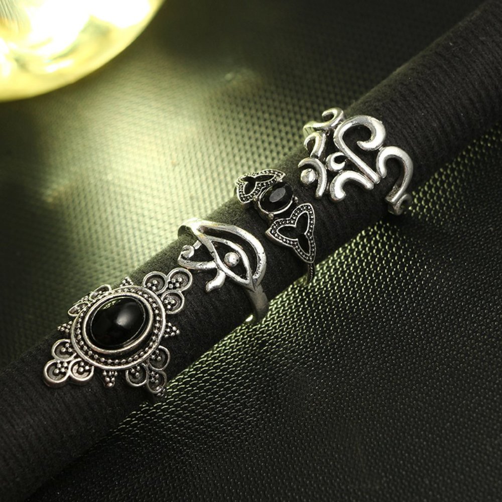 Hamsa Om Eye of Horus Silver 13-Ring Set - Picture 7 of 8